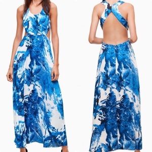 Aritzia Talula Peekaboo Print Maxi Dress Womens XS Blue Halter Open Back Scoop